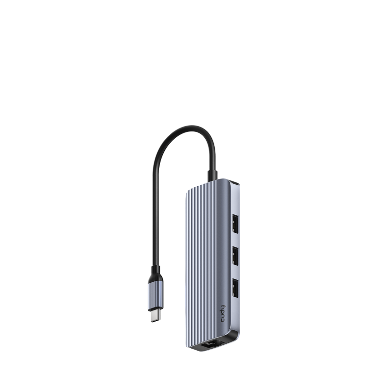 Hub USB CUDY UH606, USB-C, 6 porturi, HDMI, RJ-45, Argintiu