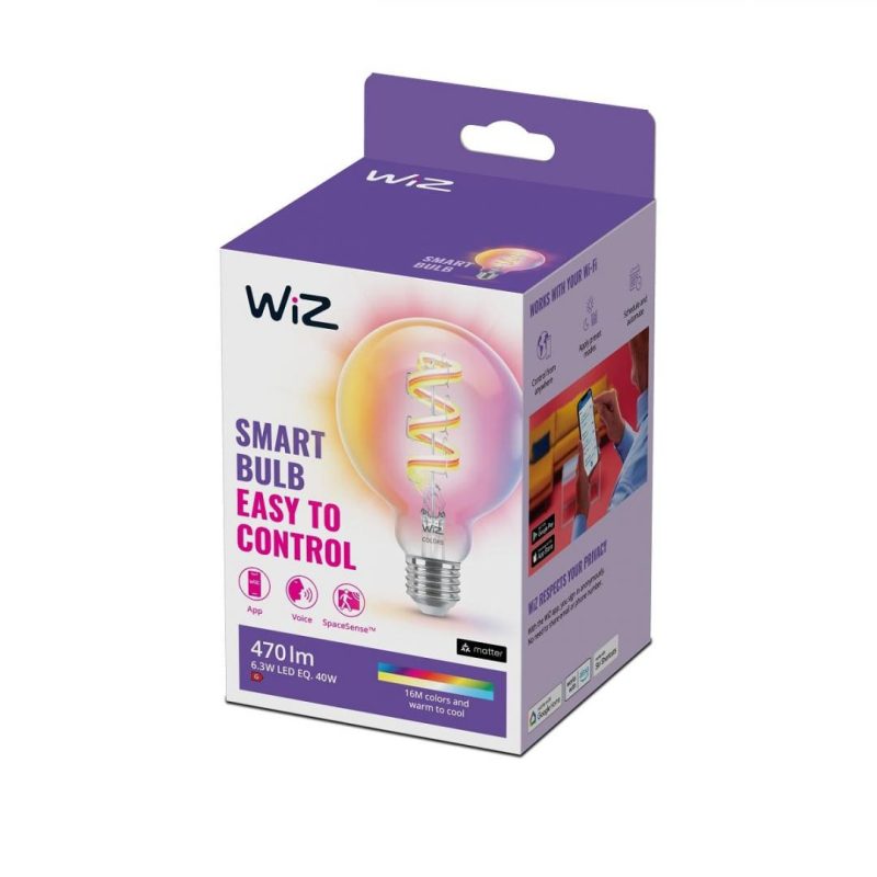 Bec LED RGB inteligent WiZ Connected Filament Clear G95, Wi-Fi,