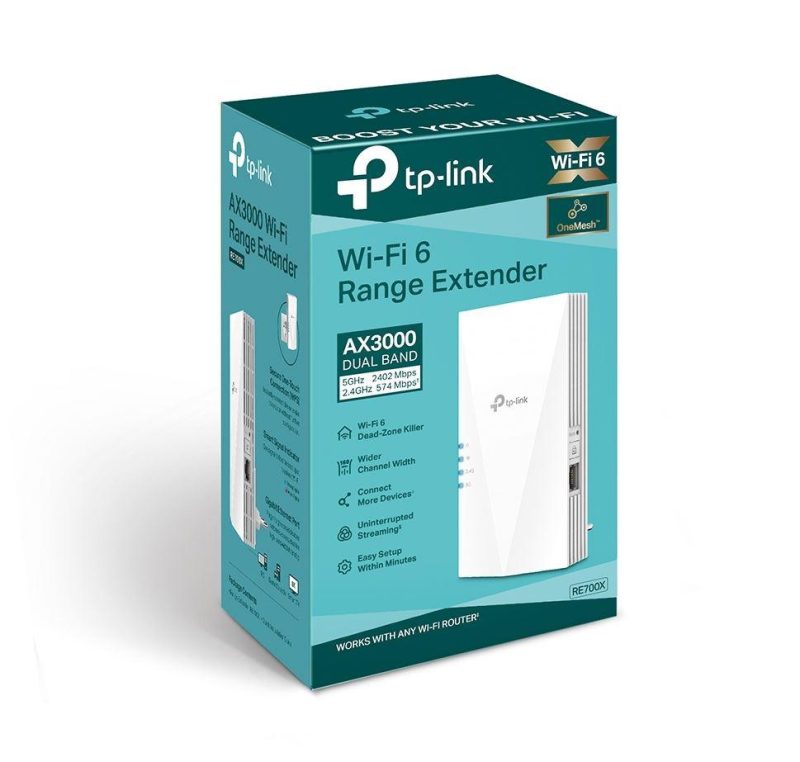 TP-link AX3000 Wi-Fi Mesh Range Extender, RE700X, 1 Port Ethernet